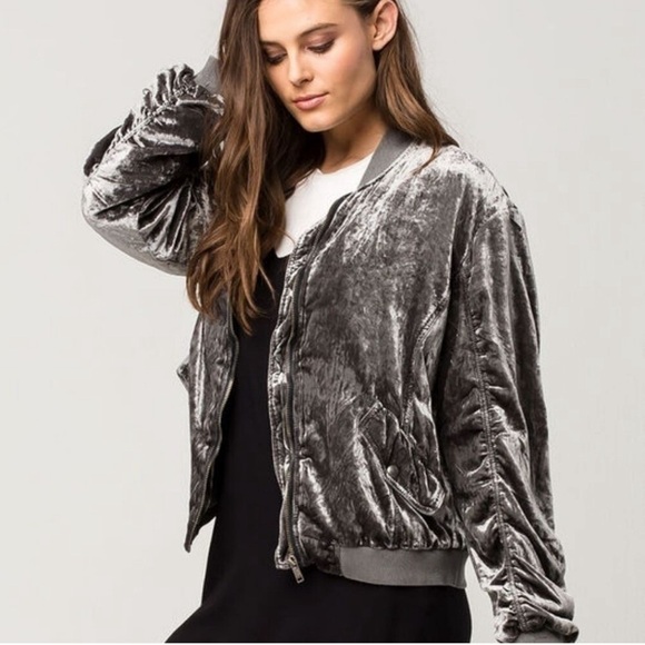 Free People Ruched Velvet Bomber Jacket in XS - Picture 2 of 6